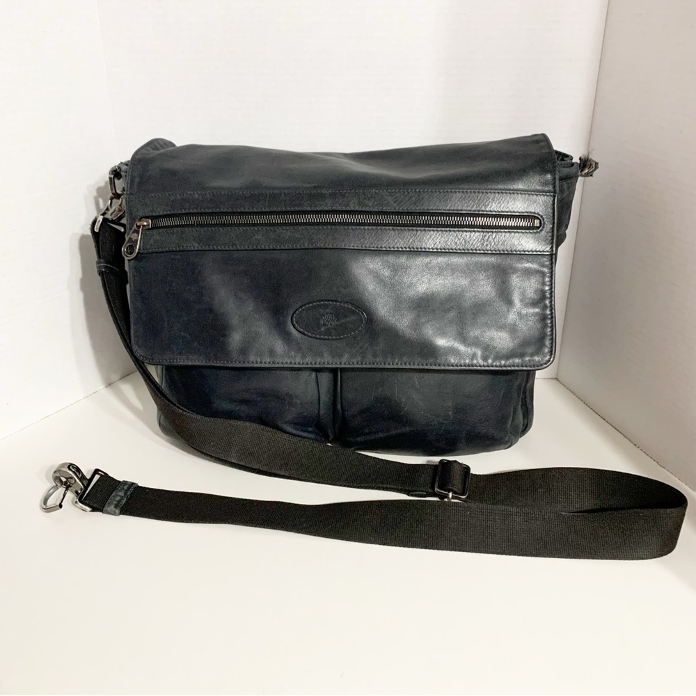 Mulberry Leather Messenger Bag Adjustable Webbing Strap Silver Tone Hardware